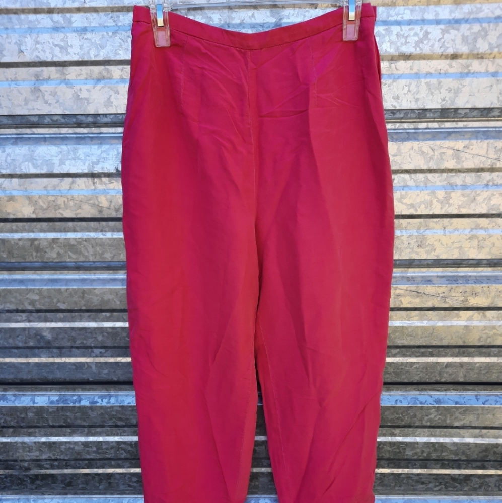VINTAGE 60's Silk High Waisted Pleated Pants - Picture 3 of 15